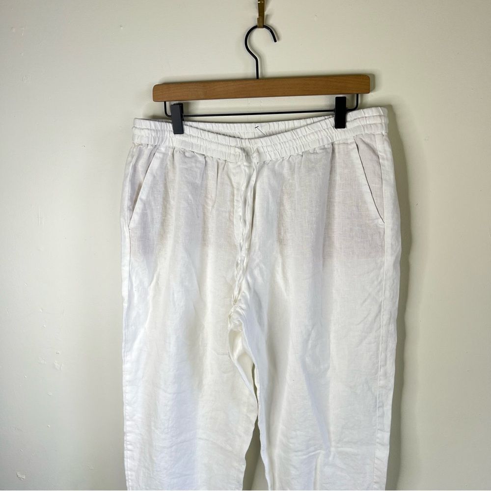 Talbots White with Nude Pockets Relaxed Fit Linen Pants size 12 NWOT - Picture 2 of 8